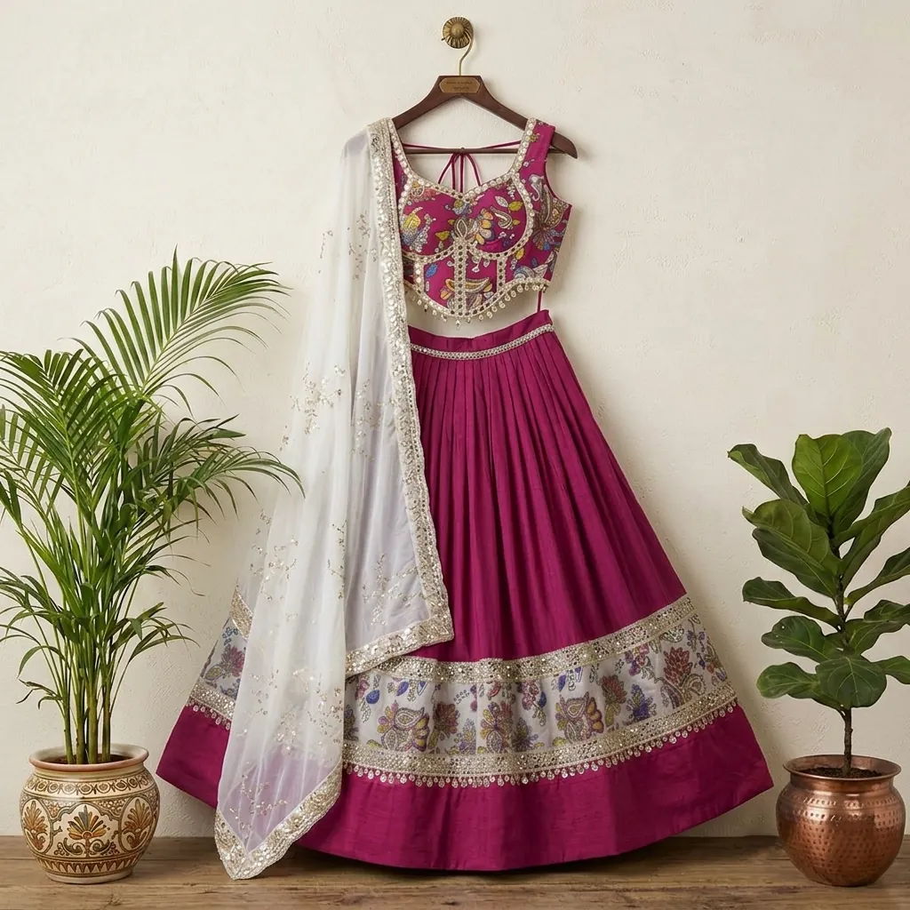 Choli SetPushpanjali Kalamkari Sequin Lehenga