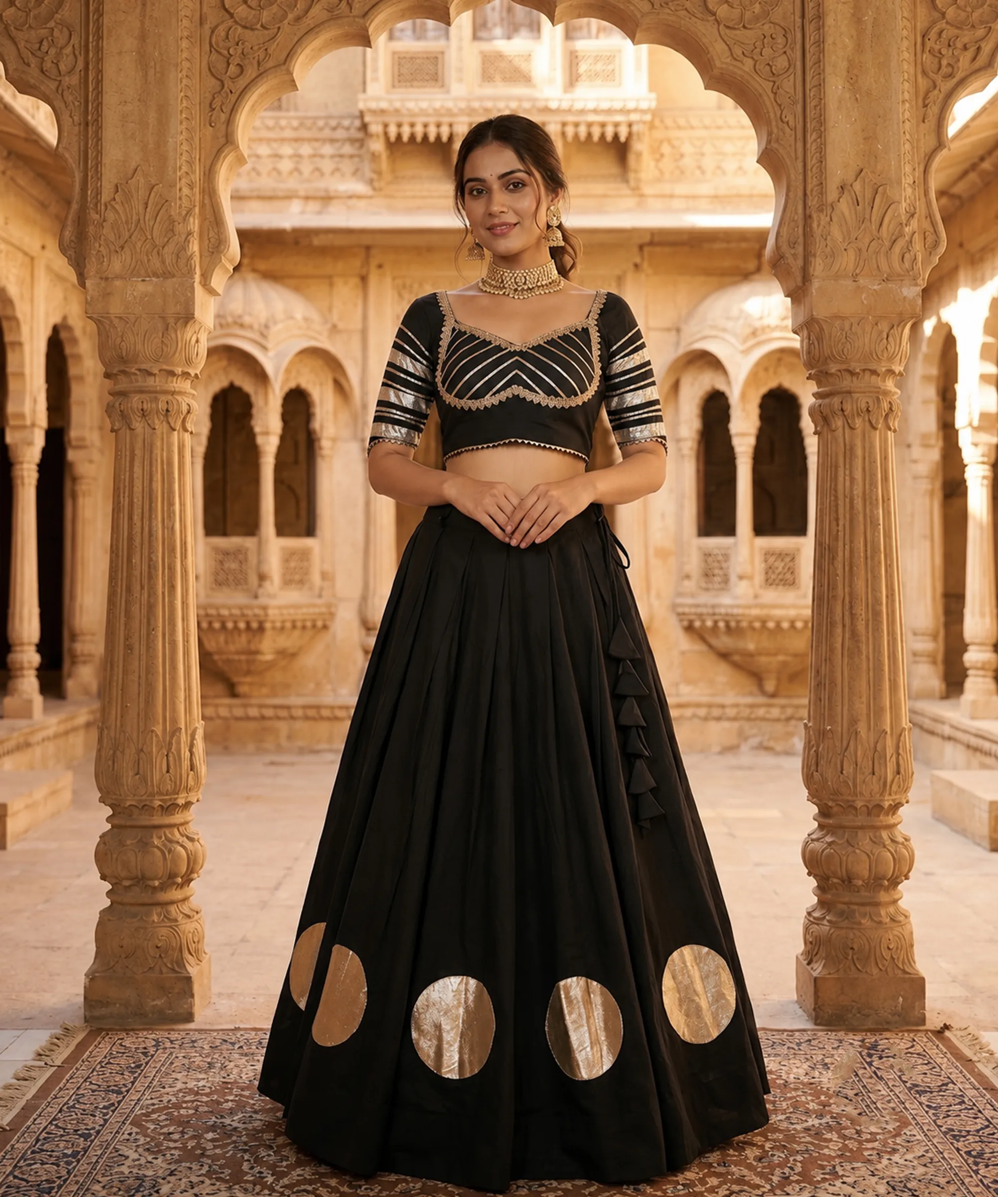 Chandravali Gold-Foil Appliqué Lehenga Choli Set