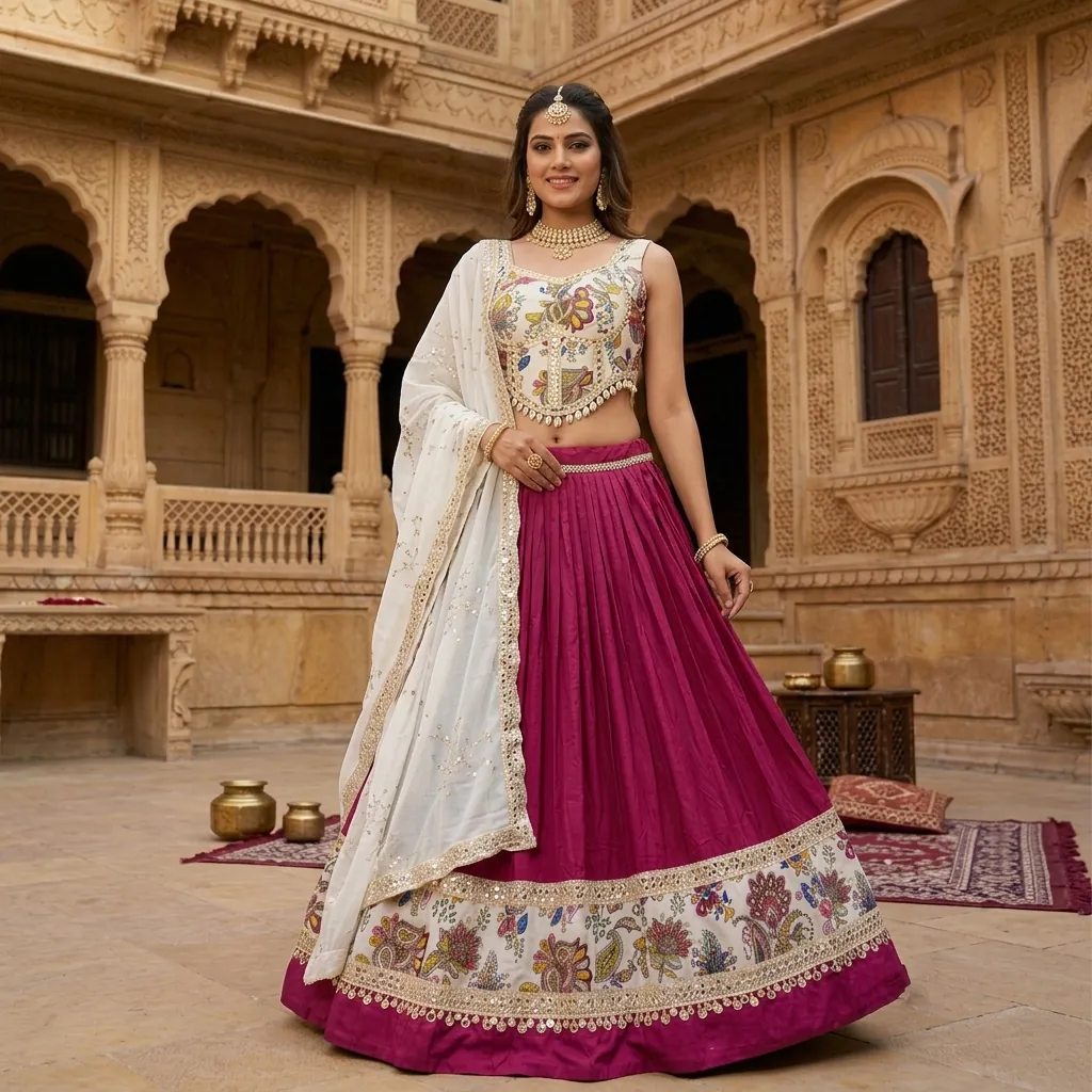 Choli SetPushpanjali Kalamkari Sequin Lehenga