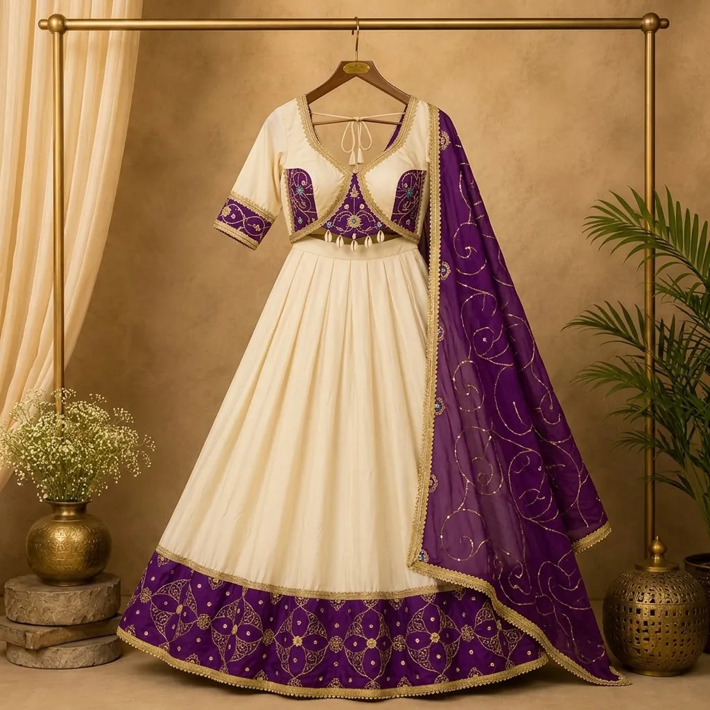 Kesariya Sequin Scroll Embroidered Lehenga Choli Set